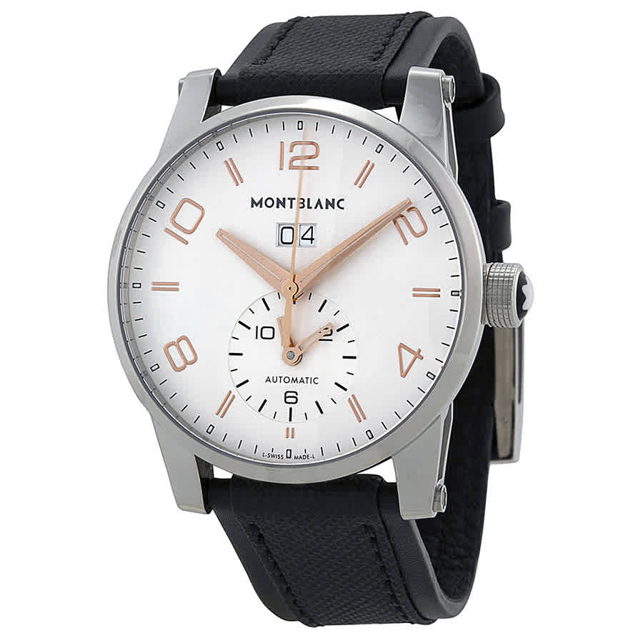 Montblanc Timewalker Automatic White Dial Black Leather Mens Watch 110579