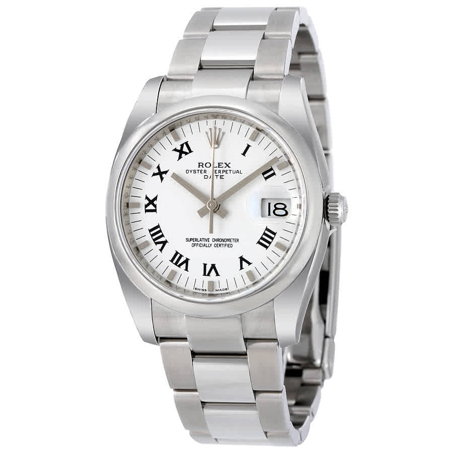 Rolex Oyster Perpetual Date 34 White Dial Stainless Steel Bracelet Automatic Mens Watch 115200WRO