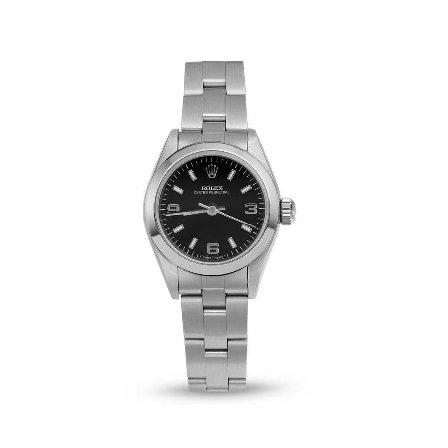 Preowned Rolex Oyster Perpetual Automatic Chronometer Black Dial Ladies Watch 67180