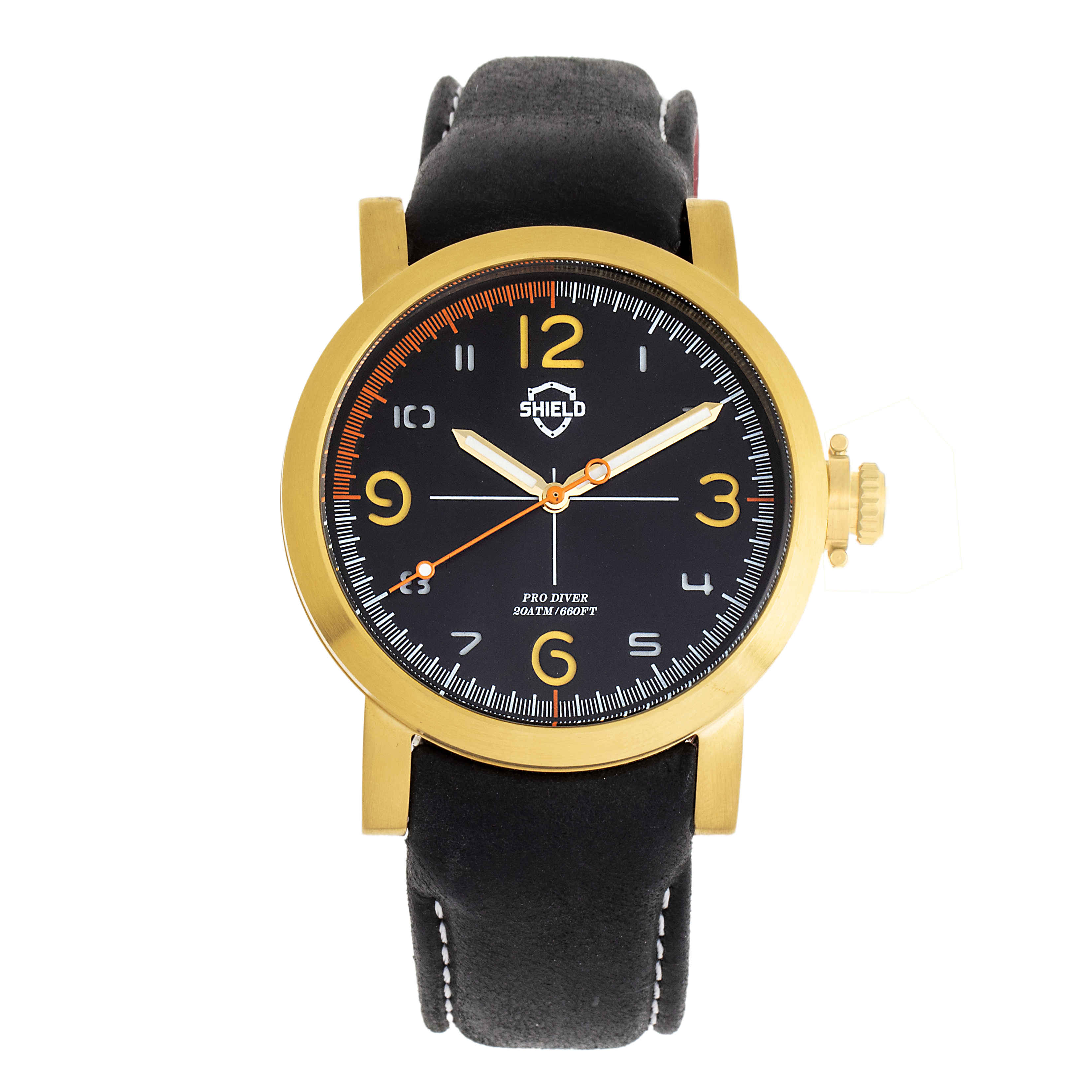 Shield Berge Quartz Black Dial Black Leather Mens Watch SLDSH101-6