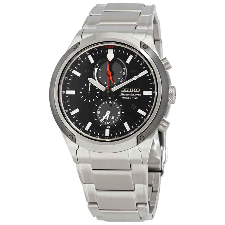 Seiko Sportura Alarm World Time Solar Chronograph Black Dial Men's Watch | eBay