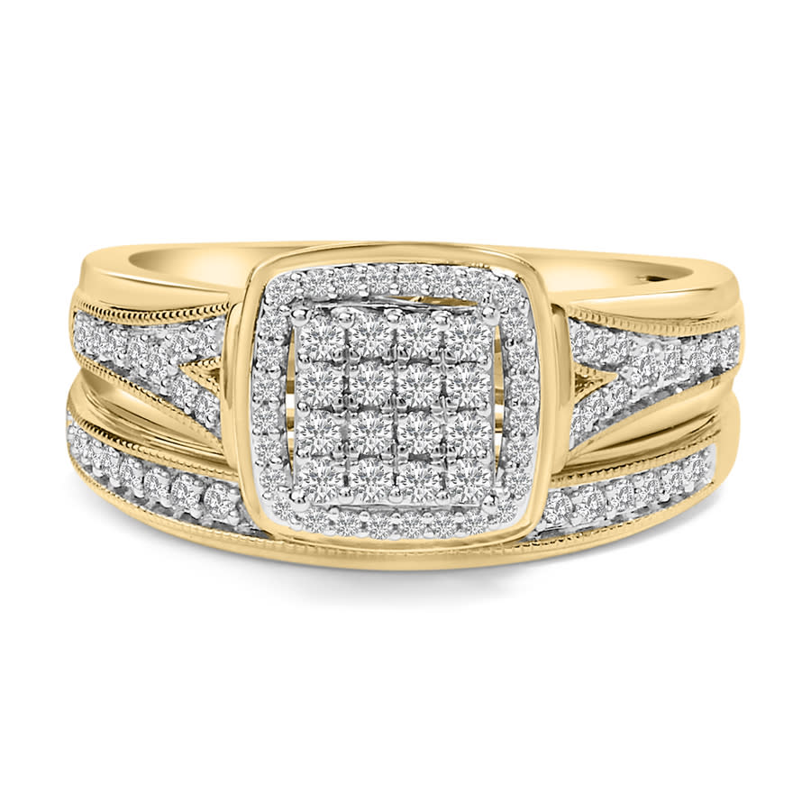 Haus of Brilliance 14K Yellow Gold Plated Sterling Silver 12 Cttw Diamond Square Cluster Bridal Set 400$