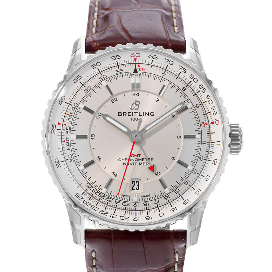 Preowned Breitling Navitimer Automatic Gmt GMT Chronometer Silver Dial Mens Watch A32310211G1P1