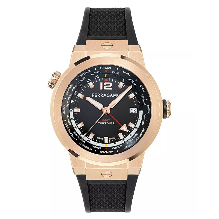 Ferragamo F-80 GMT Quartz Black Dial Mens Watch SFHA00324