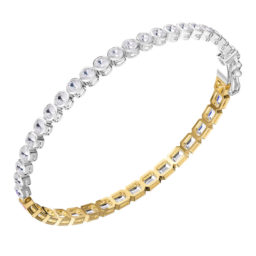 Diamond2Deal 925 Sterling Silver Two-tone 6.4 ct Round & Emerald cut Lab Grwon Diamond Tennis Bracelet 7'' VVS-VS, E-F