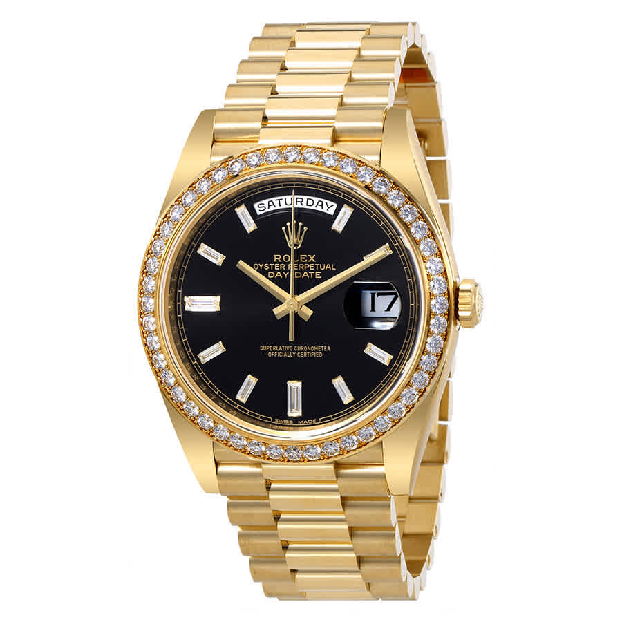 Rolex Oyster Perpetual DayDate Black Dial Automatic Mens 18 Carat Yellow Gold President Watch 228348BKDP