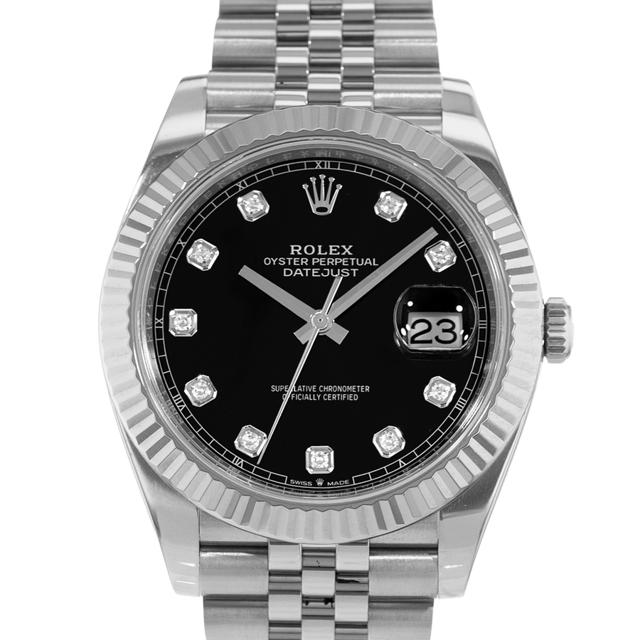 Preowned Rolex Datejust 41 Automatic Chronometer Diamond Black Dial Mens Watch 126334 BKDJ