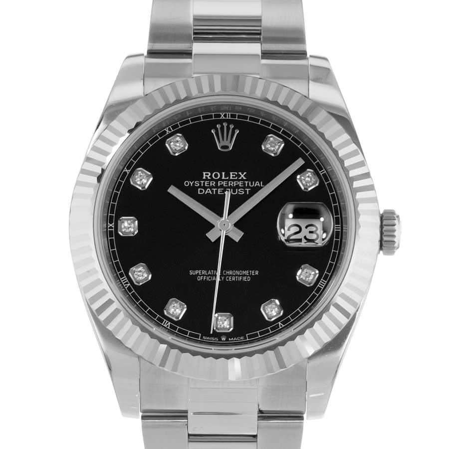 Preowned Rolex Datejust 41 Automatic Chronometer Diamond Black Dial Mens Watch 126334 BKDO