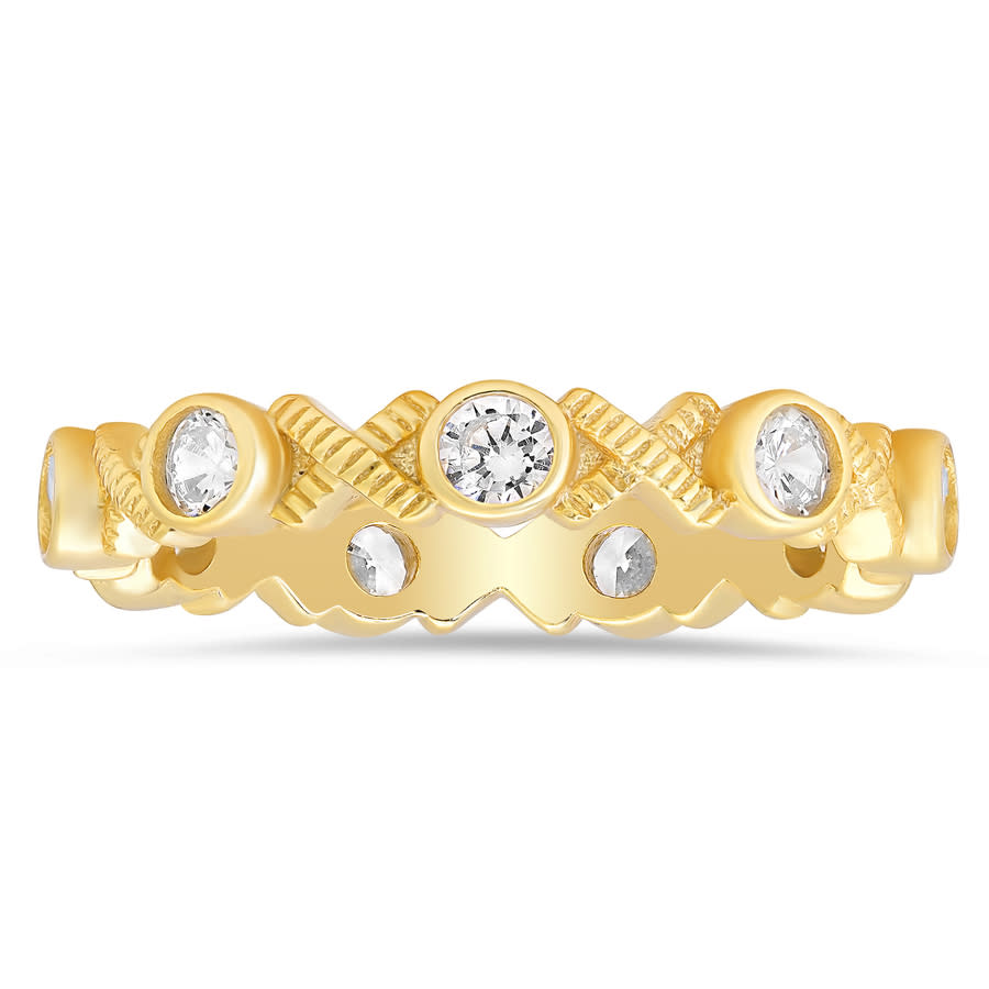 Kylie Harper 14K Gold Over Silver Diamond-cut Bezel-set CZ XO Eternity Band Ring