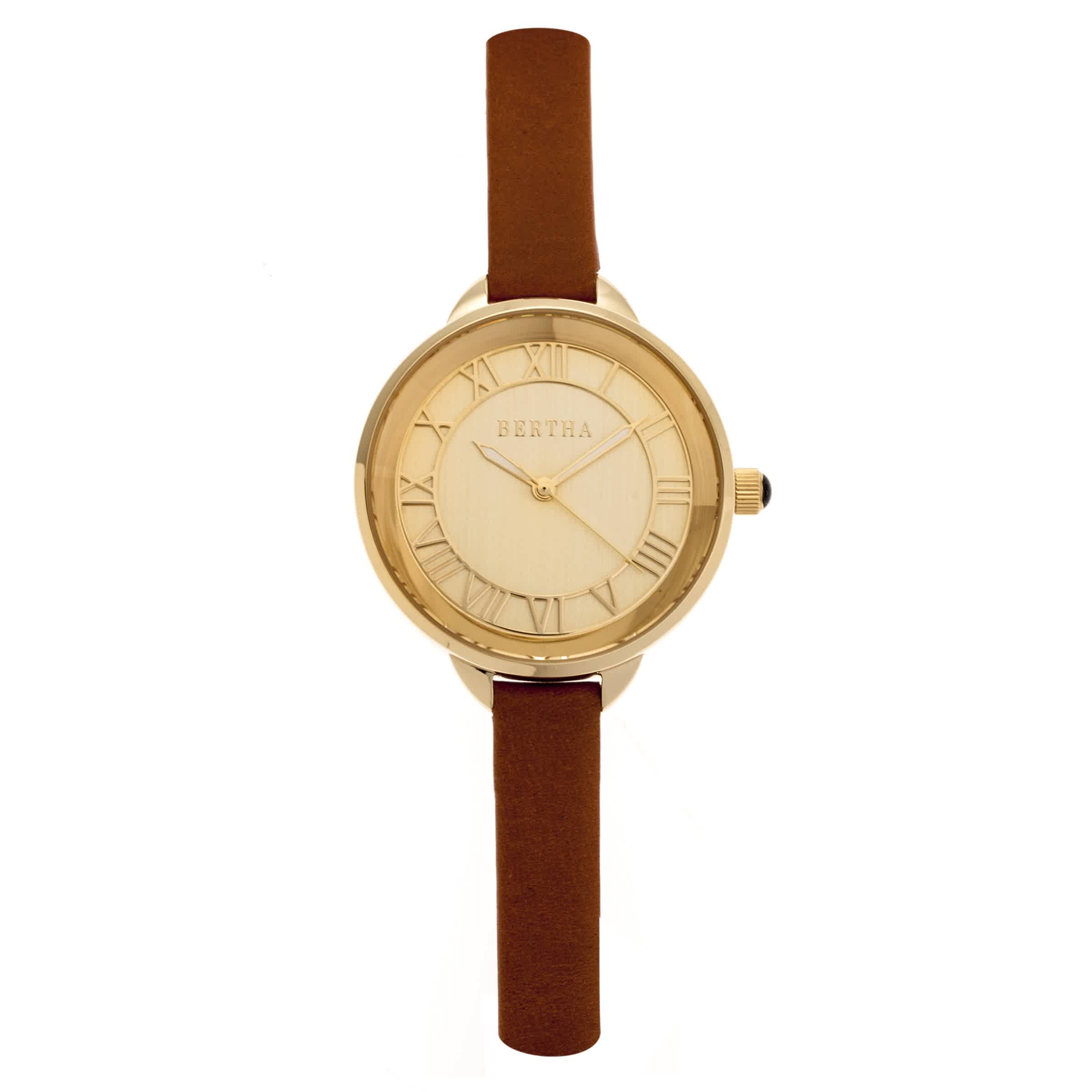 Bertha Madison Gold Dial Camel Leather Ladies Watch BR6705
