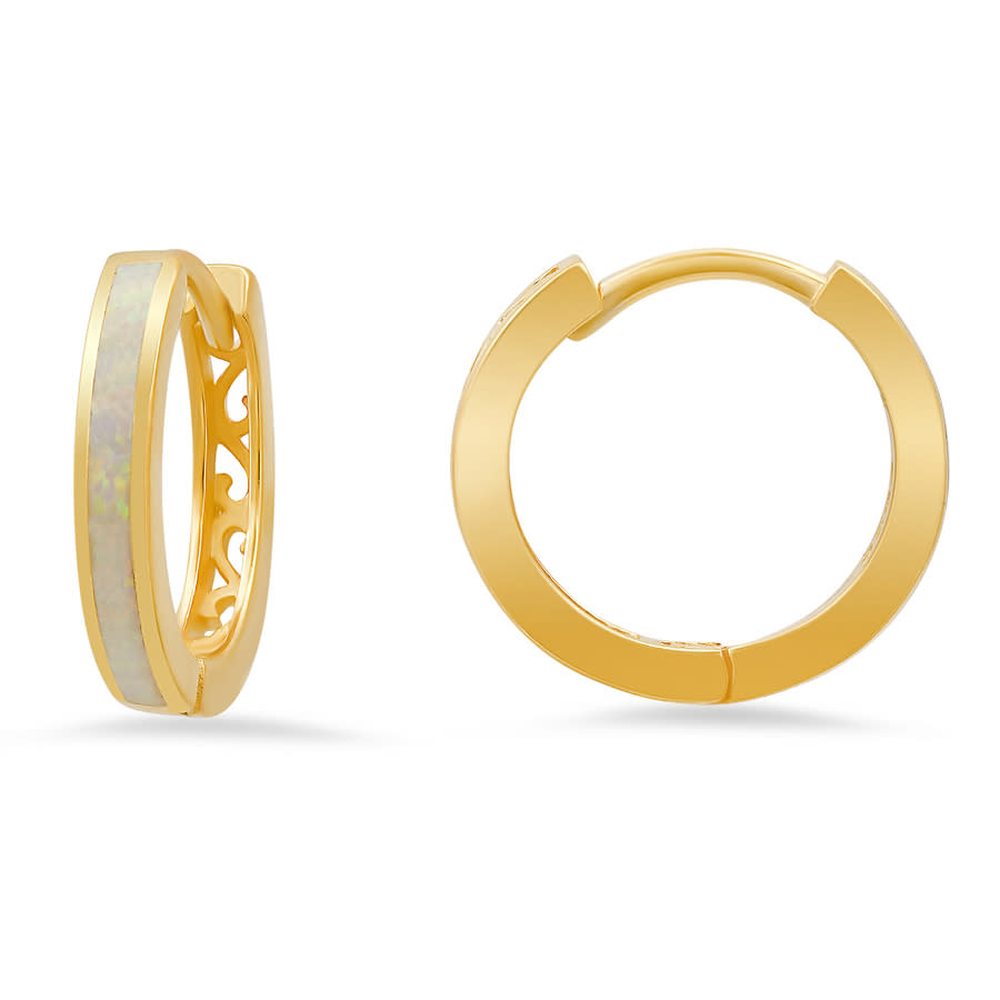 Kylie Harper 14k Gold Over Gold Over Silver Opal Filigree Hoop Earrings
