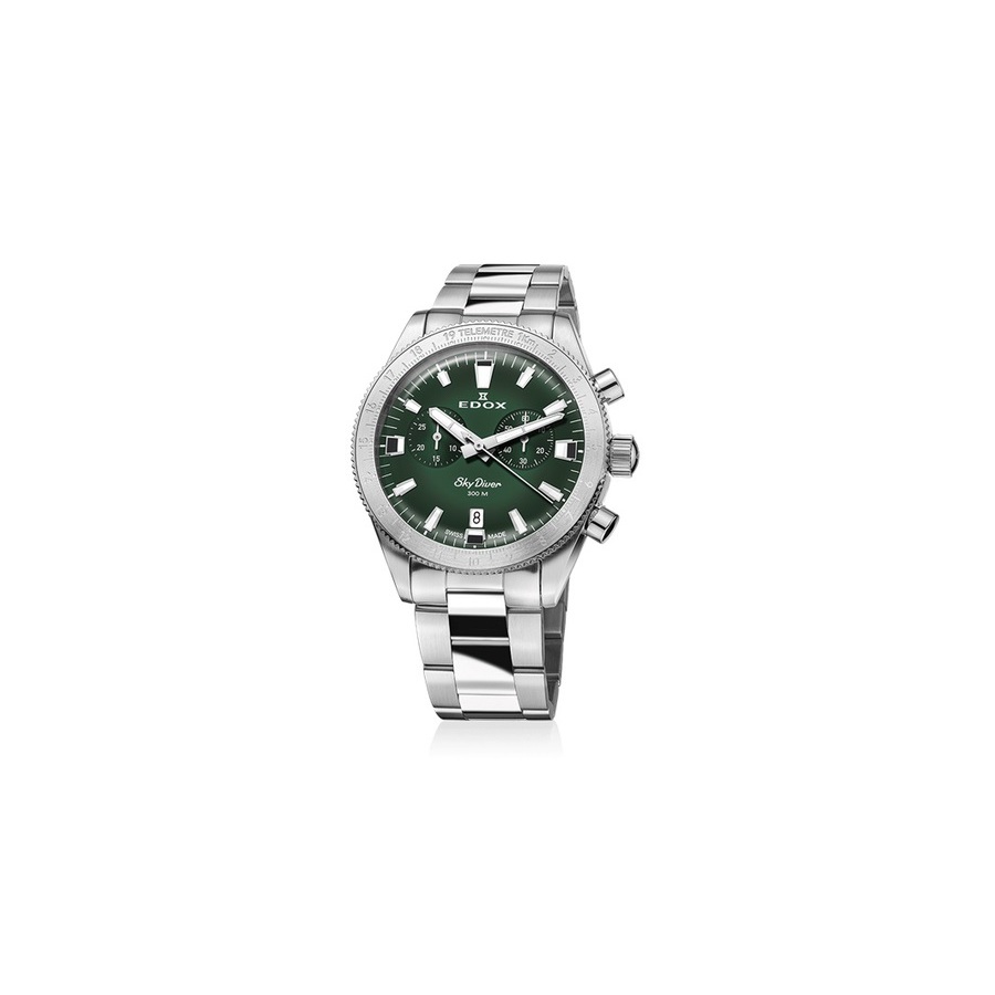 Edox Skydiver Chronograph Quartz Green Dial Mens Watch 10116 3 VIDN 585$