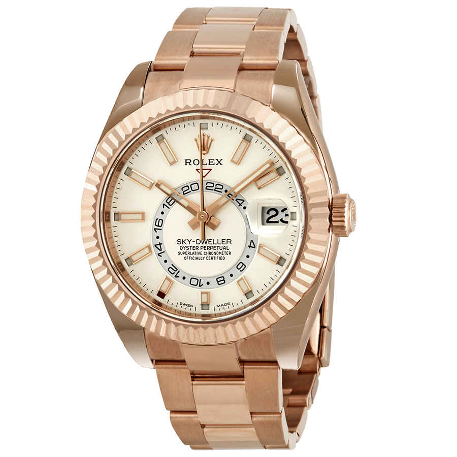 Rolex SkyDweller White Dial Automatic Mens 18kt Everrose Gold Oyster Watch 326935WSO