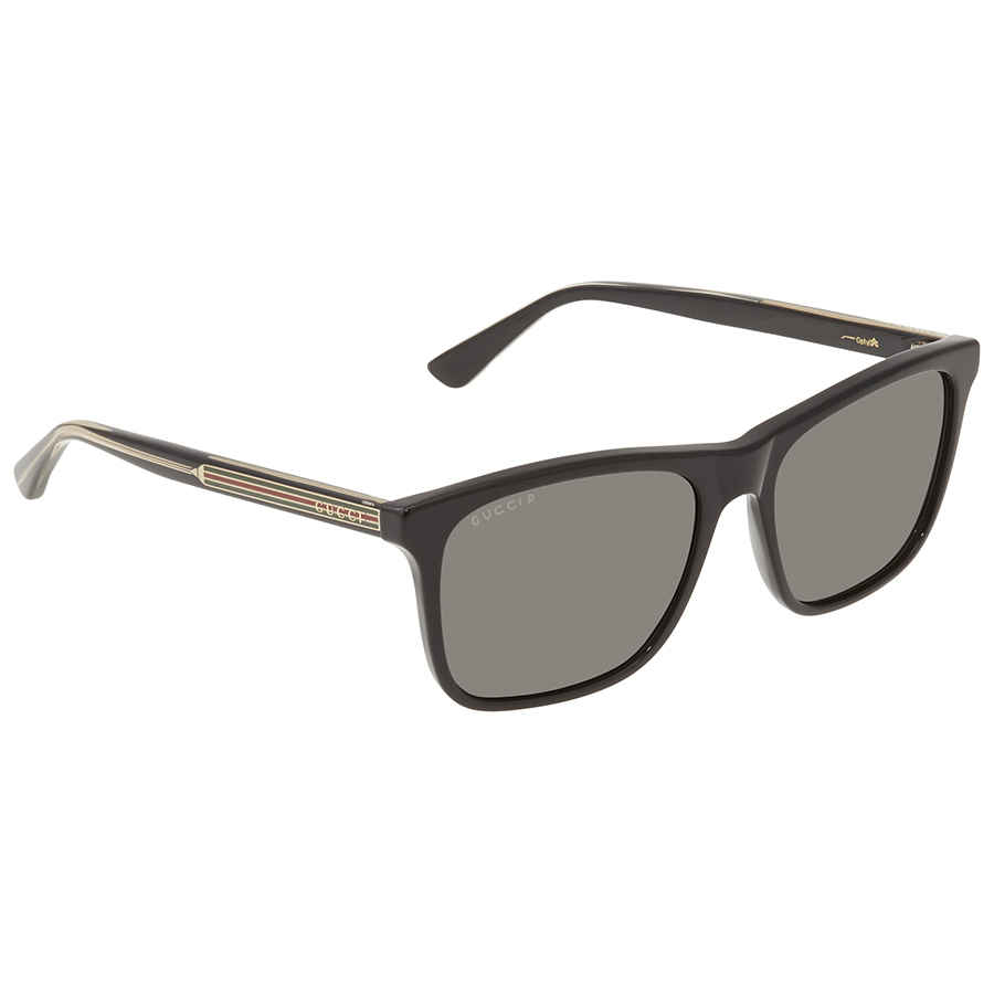 Gucci Grey Polarized Rectangular Men's Sunglasses GG0381S 007 57
