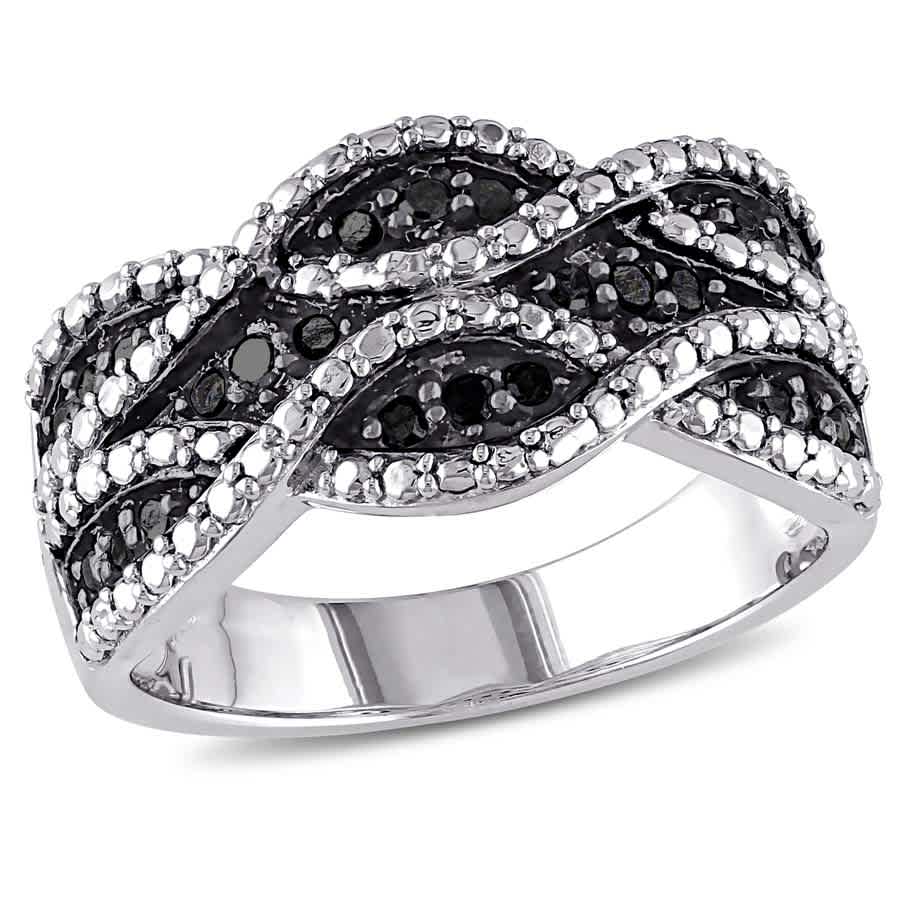 AMOUR 14 CT TW Black Diamond Double Twist Ring In Sterling Silver with Black Rhodium 115$