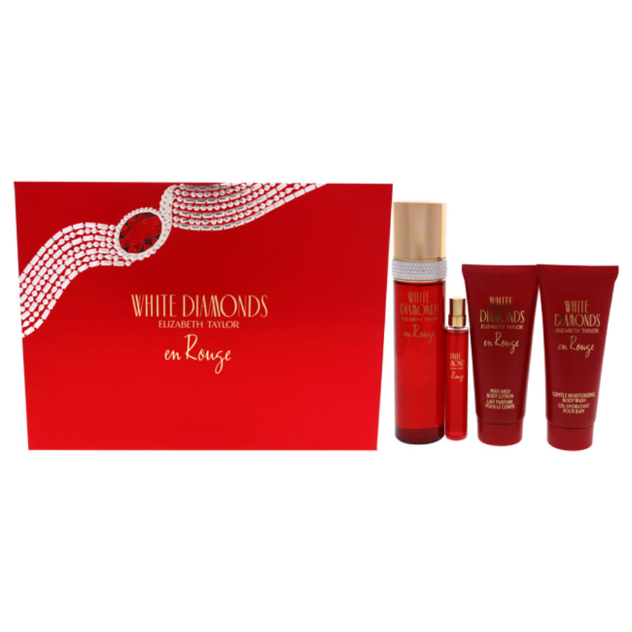 White Diamonds En Rouge by Elizabeth Taylor for Women - 4 Pc Gift Set 33oz EDT Spray 33oz Body Wash 05 EDT Spray 33oz Body Lotion 40$