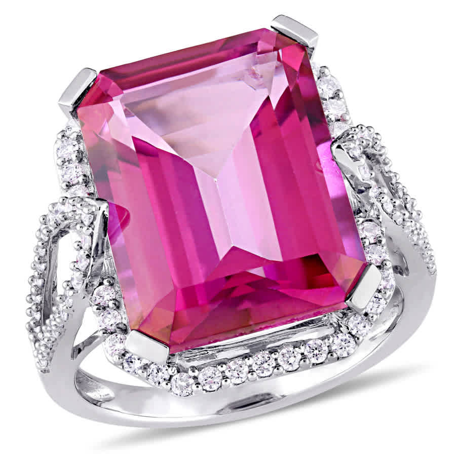 AMOUR 12 CT TW Diamond and 14 12 CT TGW Pink Topaz Octagon Ring In 14K White Gold 1300$