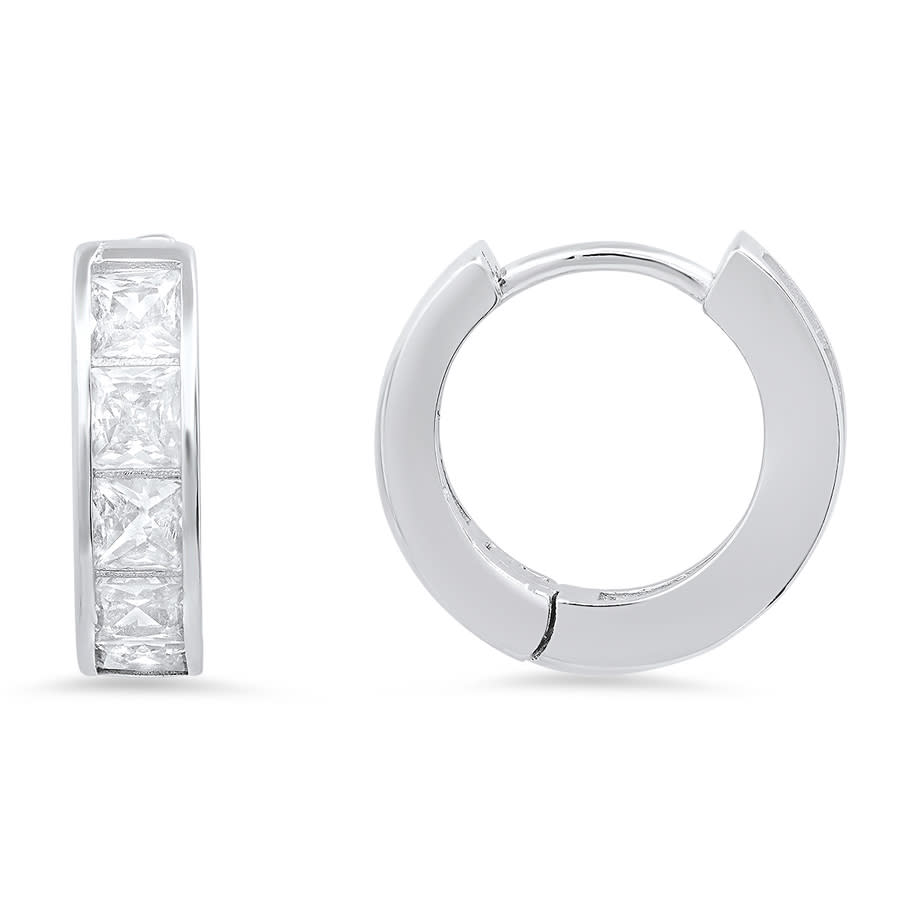 Kylie Harper Sterling Silver Petite Princess-cut Huggy Hoop Earrings