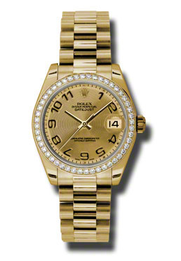 Rolex LadyDatejust 31 Champagne Concentric Circle Dial 18K Yellow Gold President Automatic Ladies Watch 178288CCAP