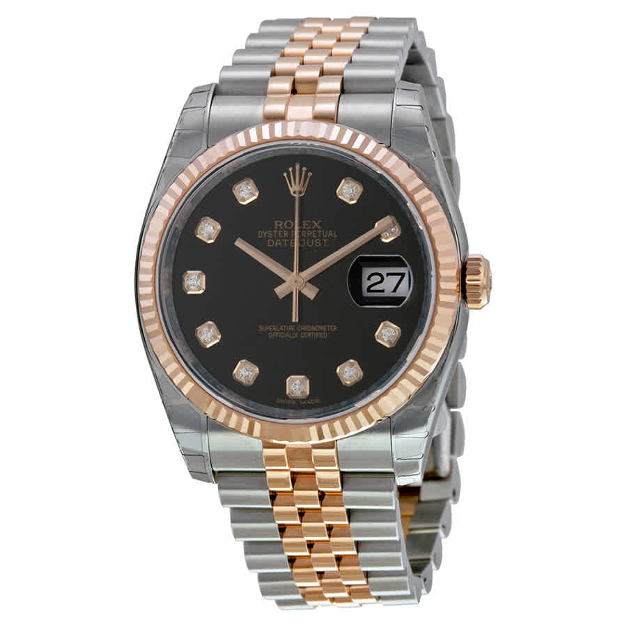 Rolex Oyster Perpetual Datejust 36 Black Dial Stainless Steel and 18K Everose Gold Jubilee Bracelet Automatic Mens Watch 116231BKDJ