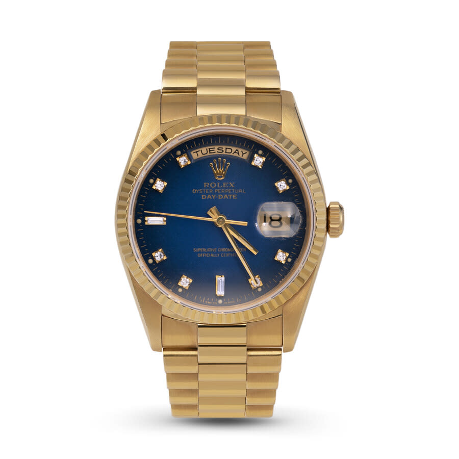 Preowned Rolex DayDate Automatic Chronometer Diamond Blue Dial Unisex Watch 18238 BLDP