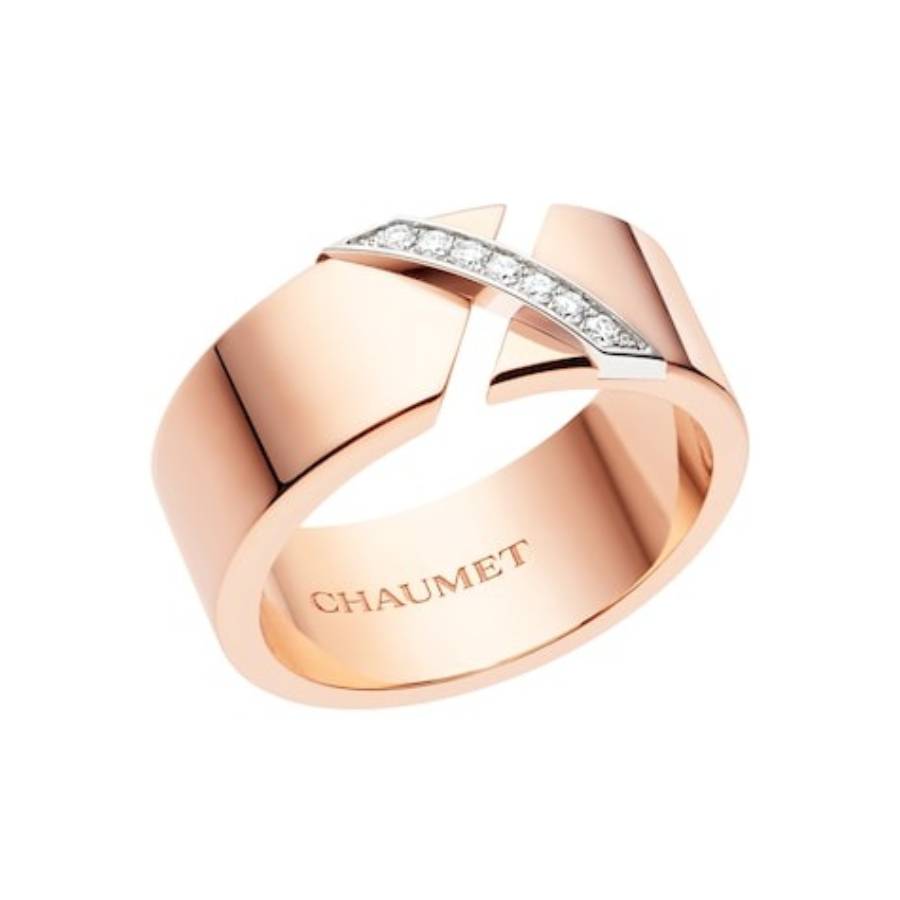 Chaumet Liens 18k Rose Gold Diamond Ring, Size 50