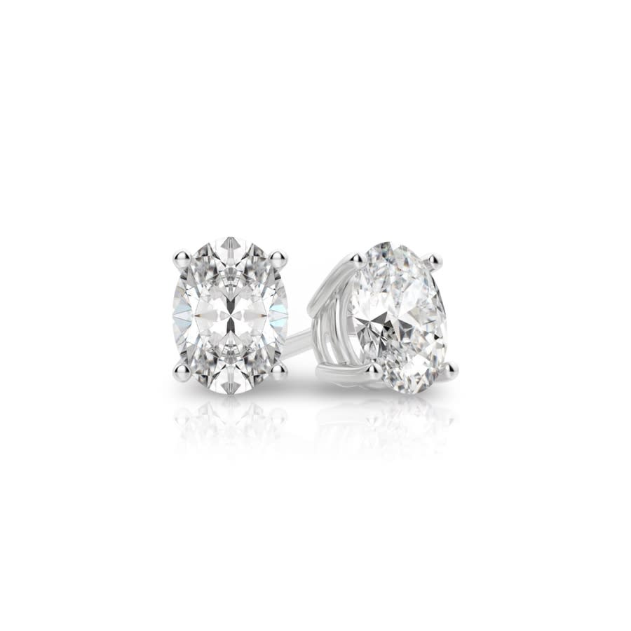 Tresorra 14K White Gold Oval Cut Earth Mined Diamond Stud Earrings