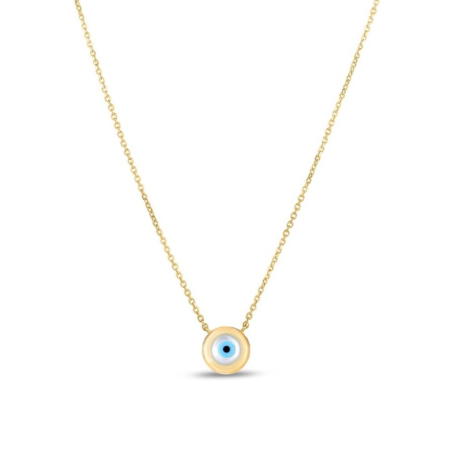 Tresorra 14K Yellow Gold MOP Evil Eye Pendant Necklace 645$