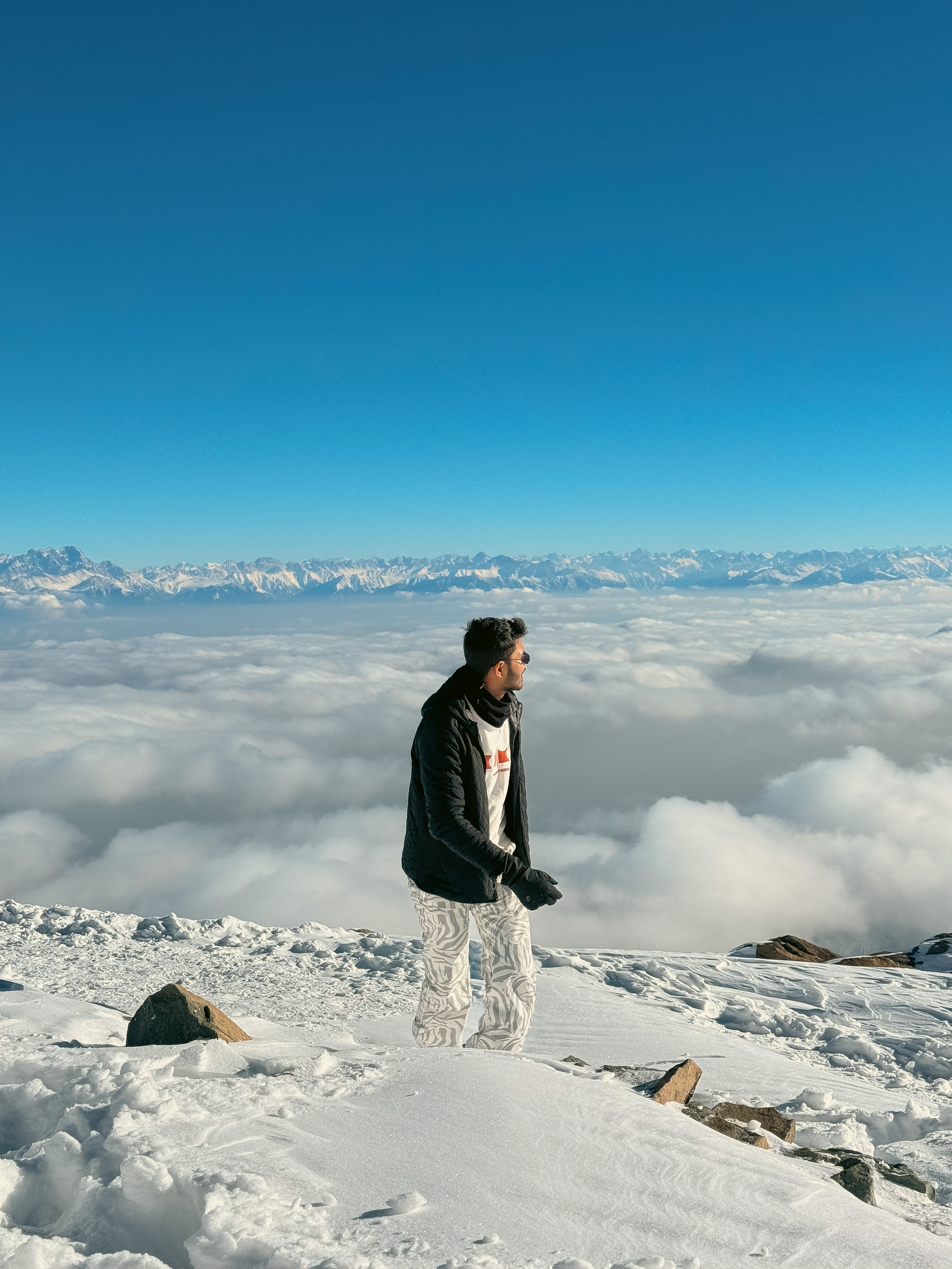 View of snow peaks from the top of the Phase 2 Gondola in Gulmarg