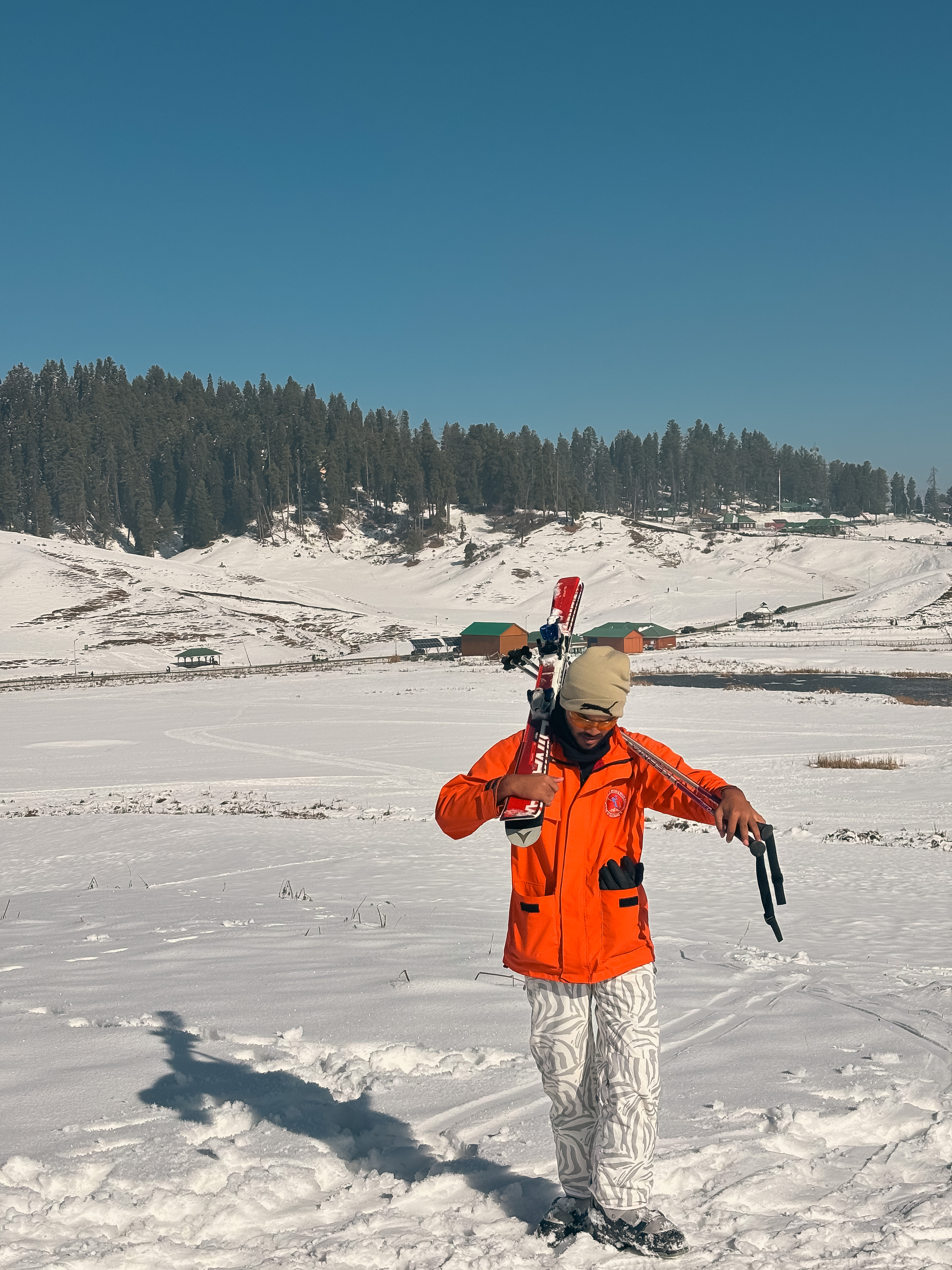 Learning snow skiing on the beginner slopes in Gulmarg, Kashmir