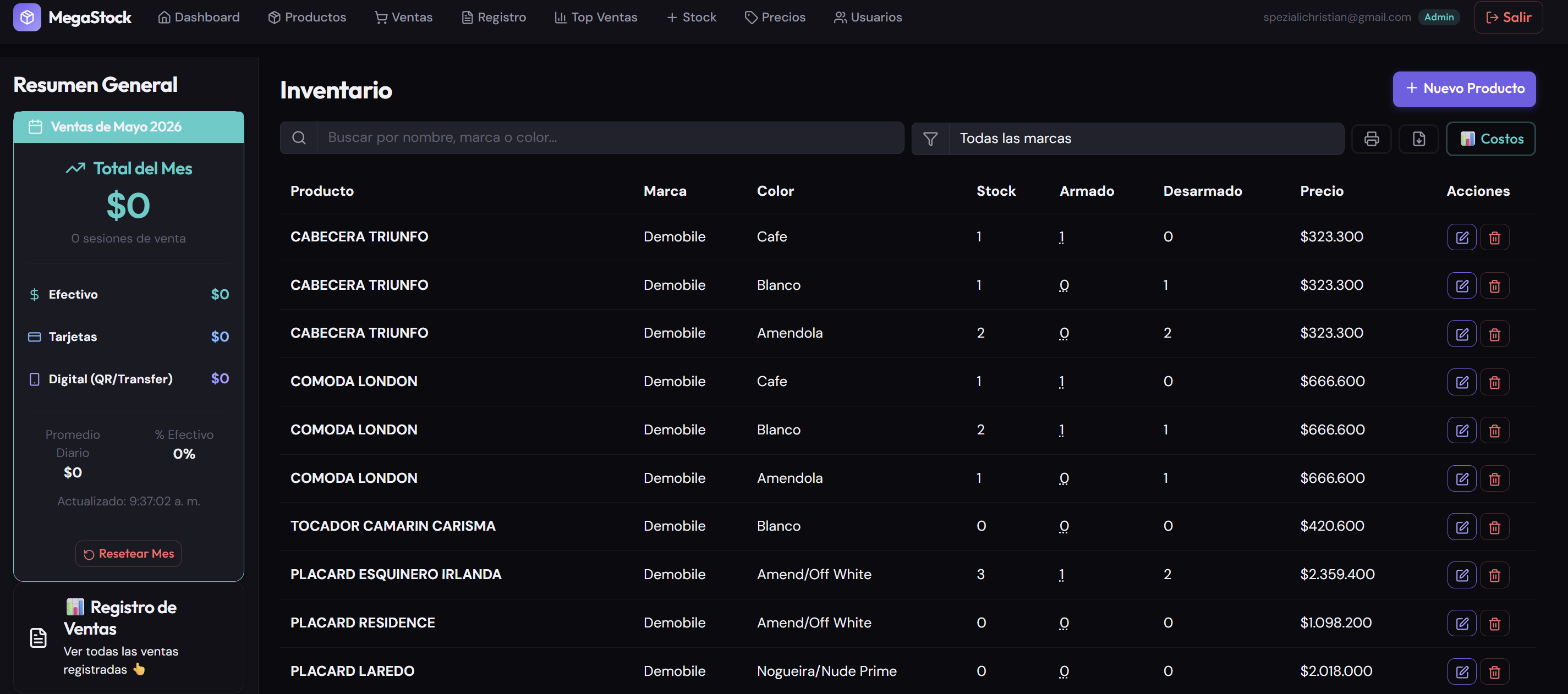 Captura del proyecto MegaStock