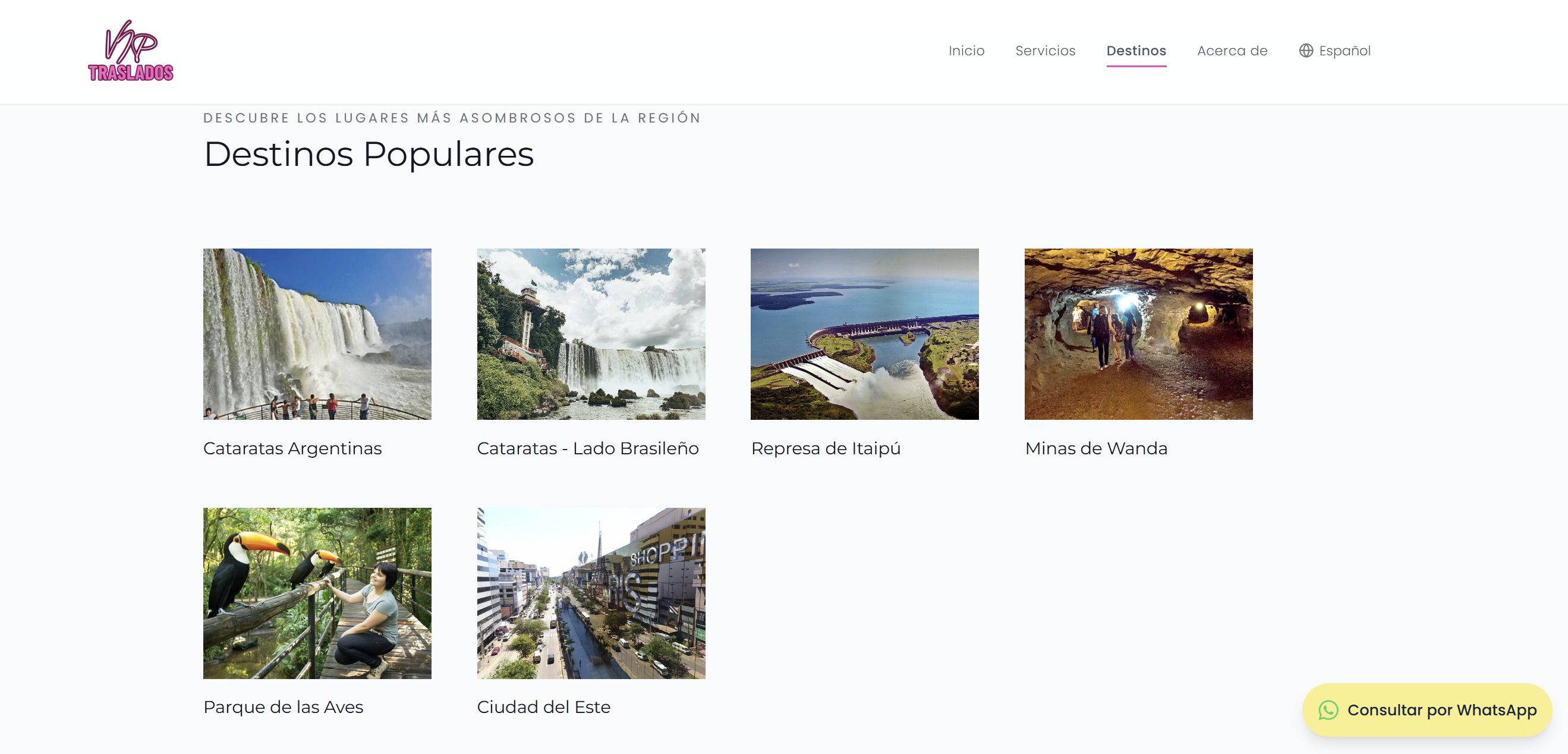 Captura del proyecto Vip Translados Iguazú