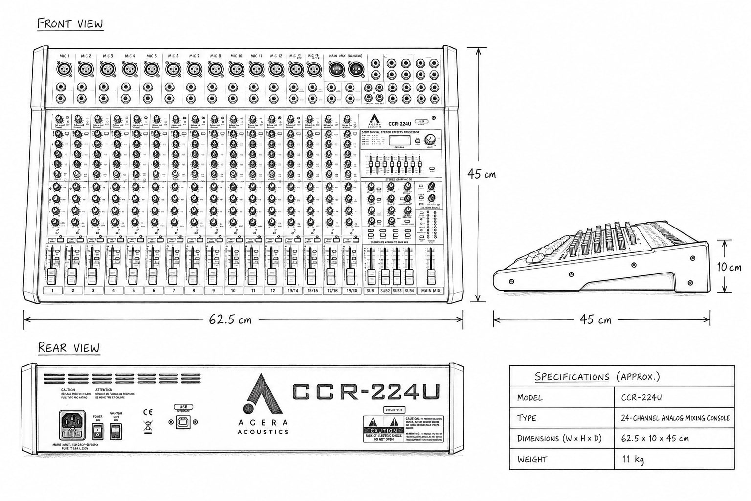 Agera Acoustics CCR-224U 22-Channel Analog Mixing Console image 4