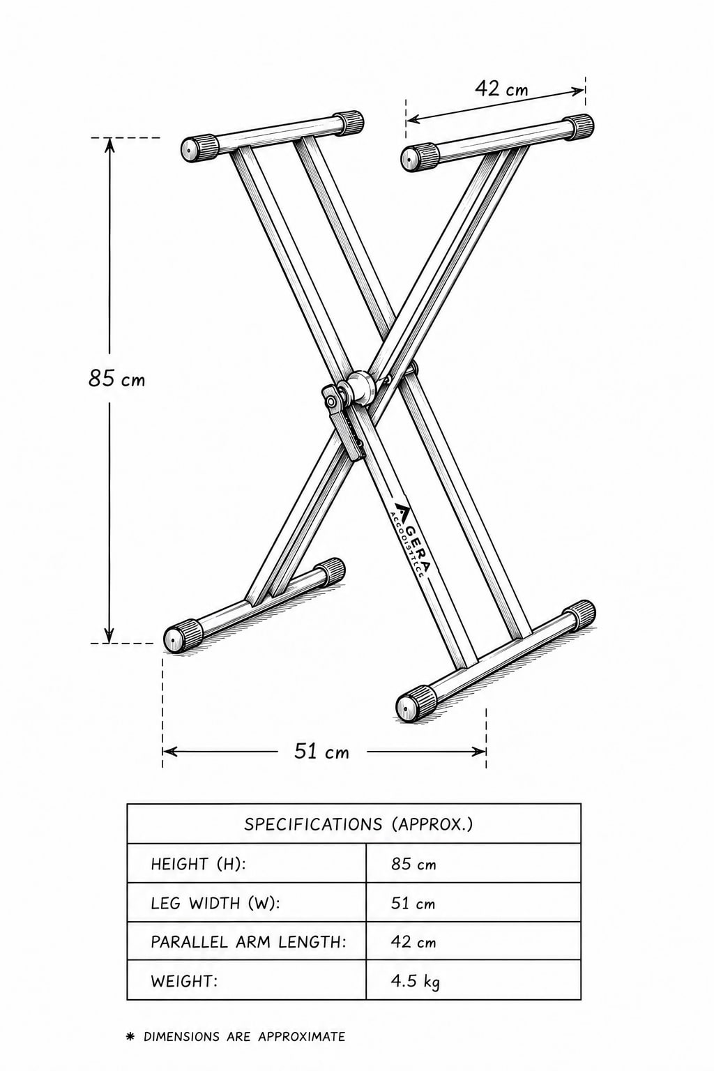 Agera Acoustics Pro Grade Double-Braced Keyboard Stand KS-600 image 3