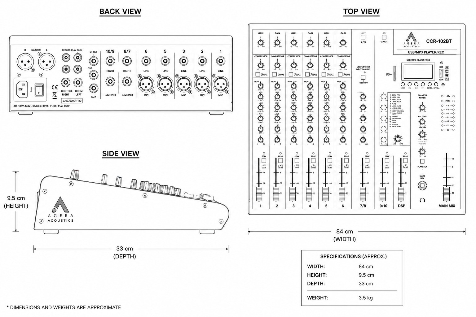 Agera Acoustics CCR-102BT 10-Channel Analog Mixing Console image 4