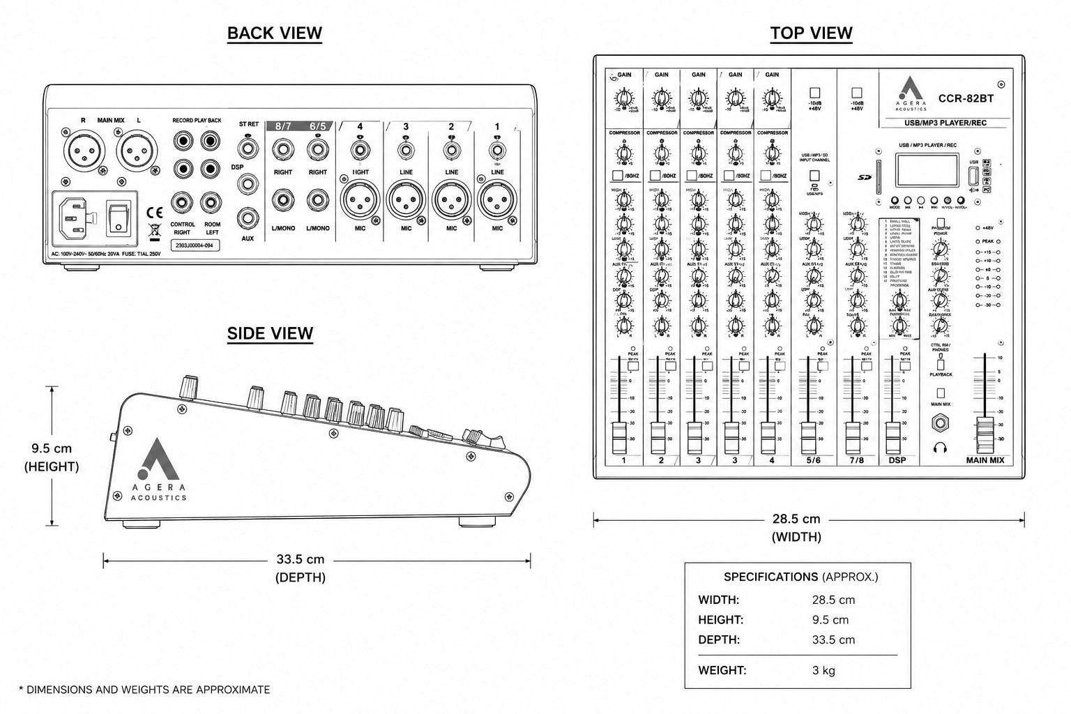 Agera Acoustics CCR-82BT 8-Channel Analog Mixing Console image 4