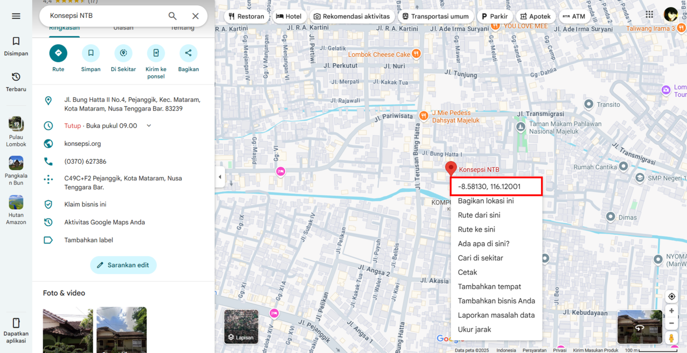 Mendapatkan Koordinat