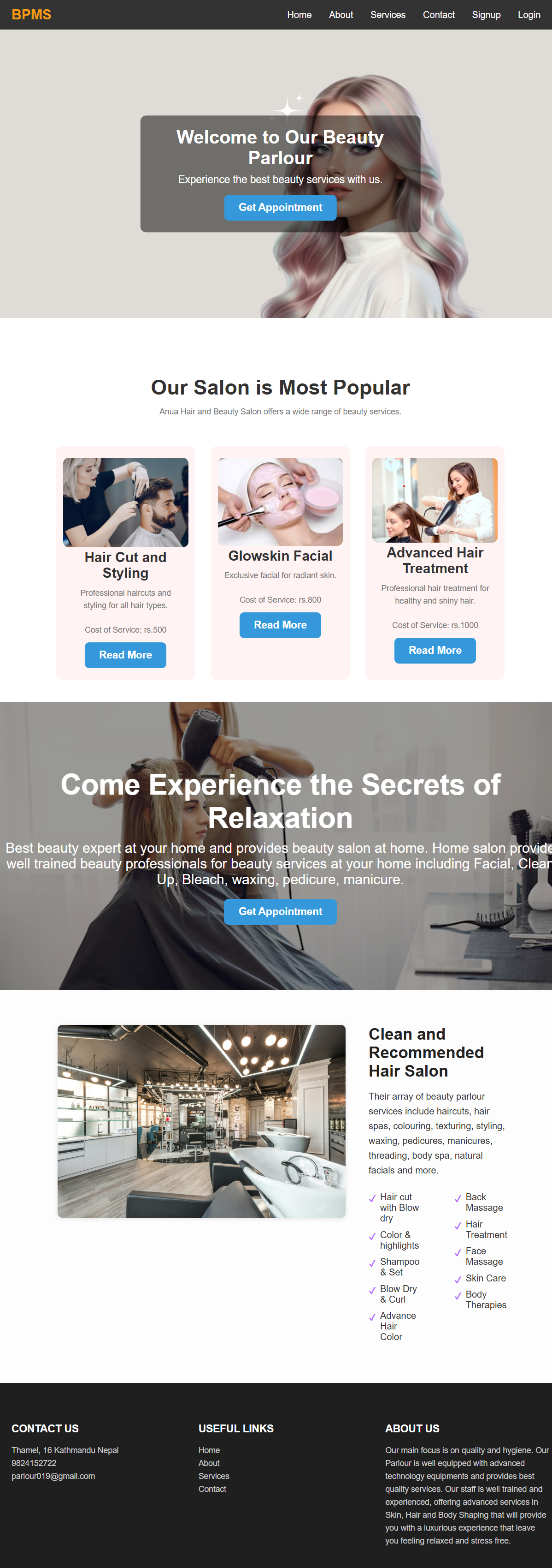 Beauty Parlour Management System (BPMS) – screenshot 1
