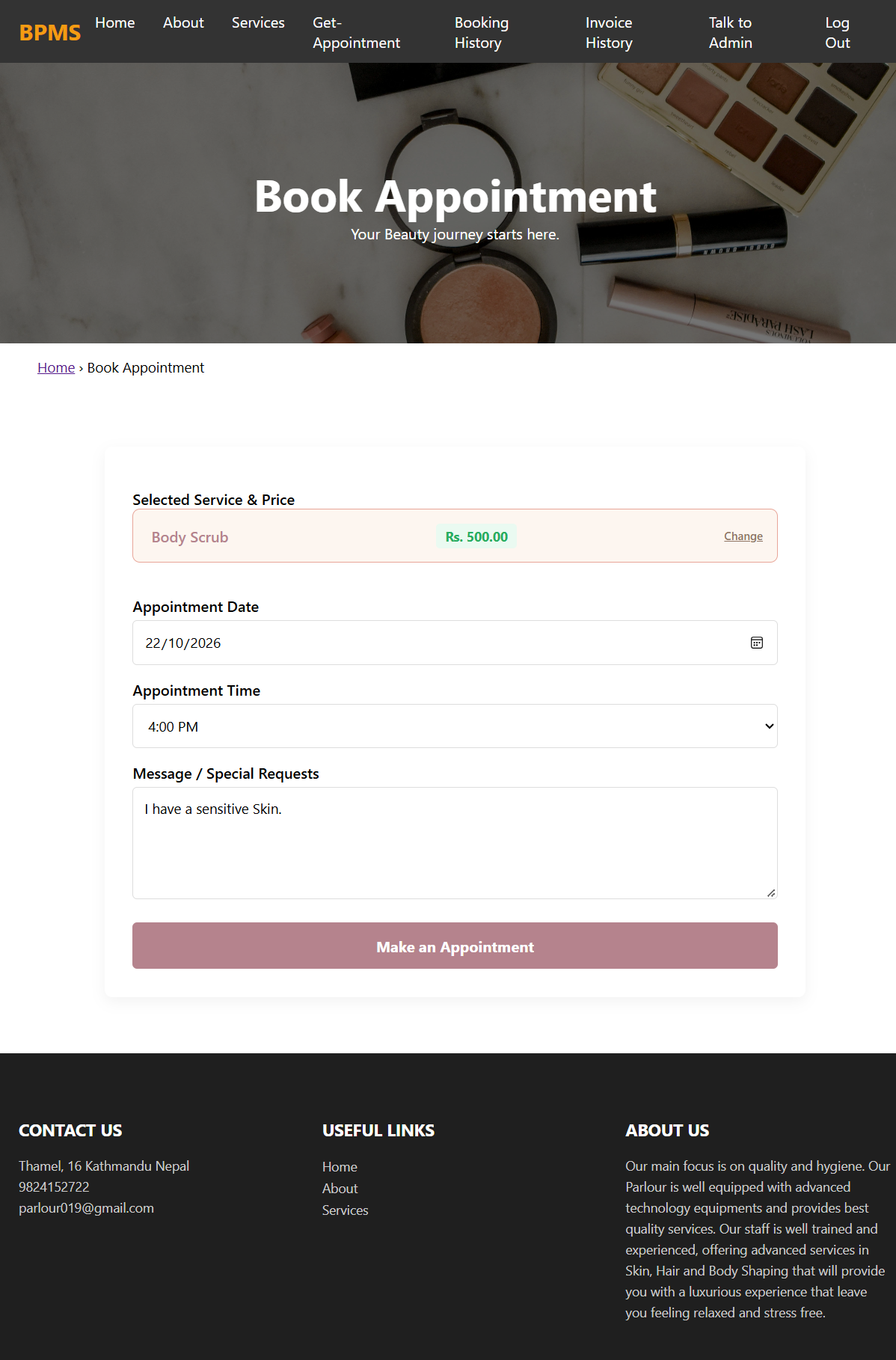 Beauty Parlour Management System (BPMS) – screenshot 2