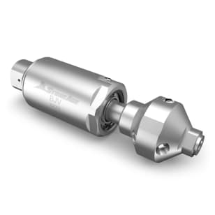 bjv controlled-rotation pipe cleaning tool with multi-port head, three-quarter view