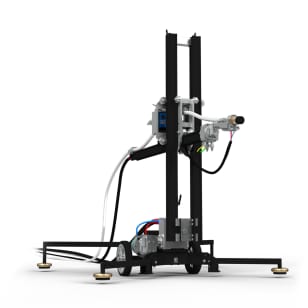 standard striker remote shotgun system with upright, articulated arm, wheeled cart base, and control box