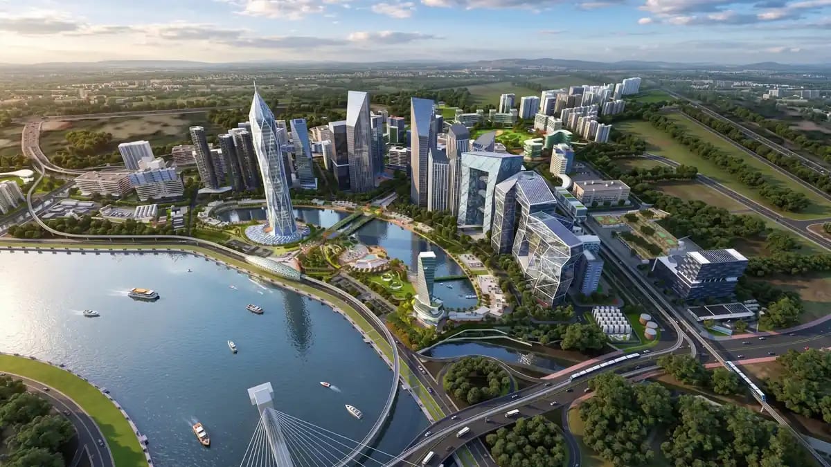 Aerial view of modern business district