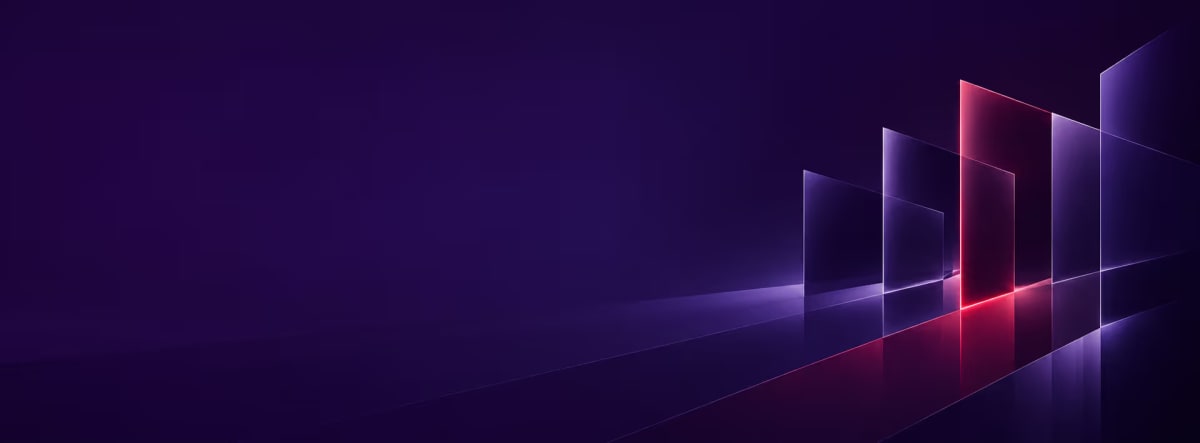 Translucent architectural panels with a red illuminated doorway on a deep purple background