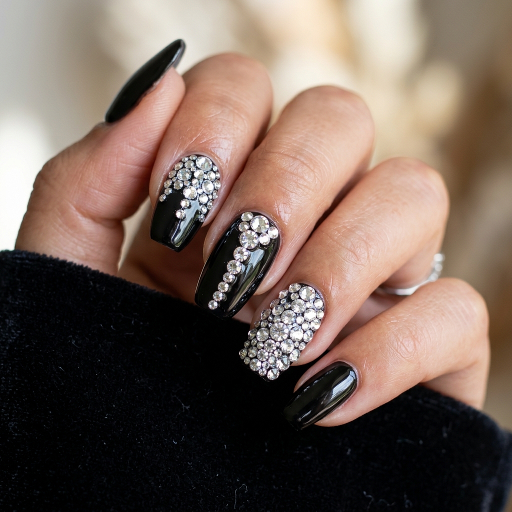 Glossy Black with Rhinestones