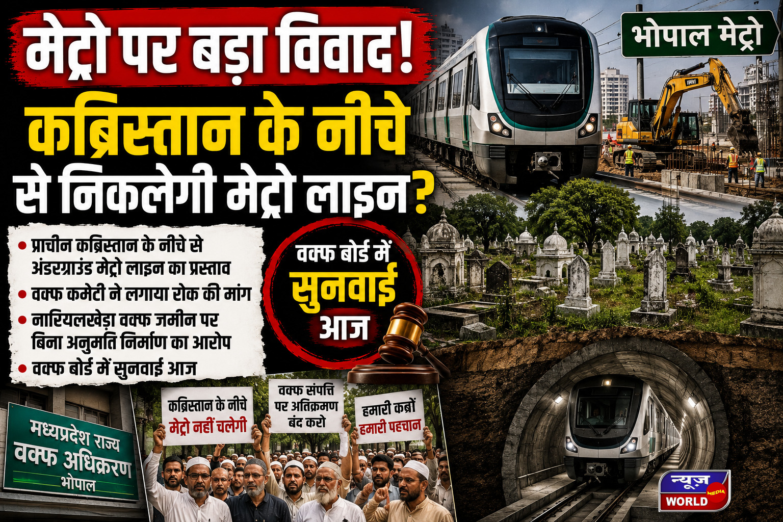 भोपाल में कब्रिस्तान के नीचे मेट्रो पर विवाद, वक्फ बोर्ड में आज होगी अहम सुनवाई