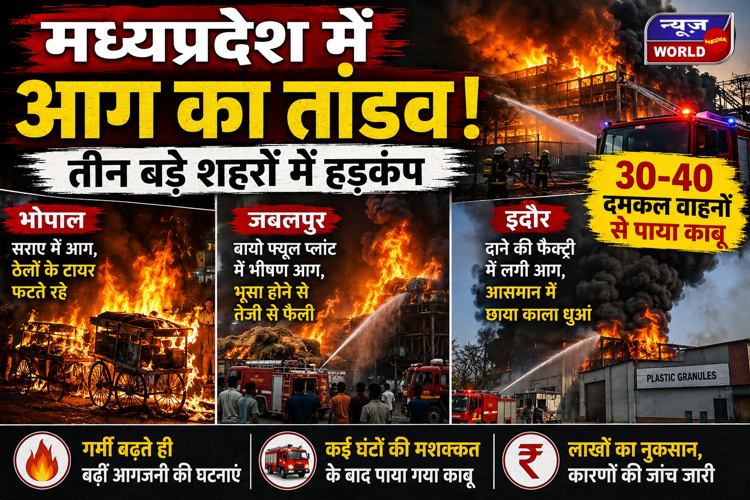 मध्यप्रदेश में आग का कहर, भोपाल-जबलपुर-इंदौर में भीषण हादसे; 40 दमकलों ने संभाला मोर्चा