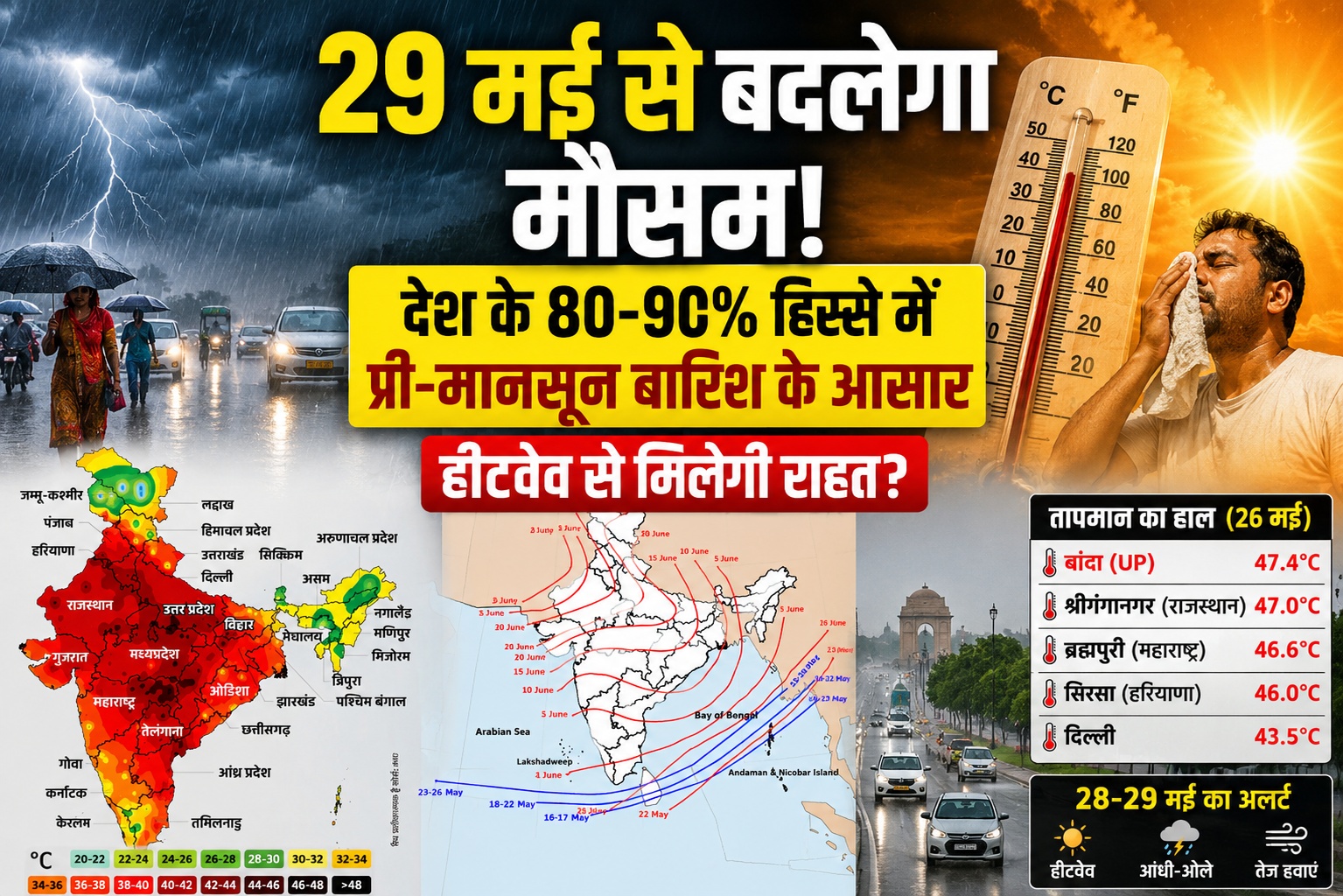 29 मई से बदलेगा मौसम, देश के 80-90% हिस्से में प्री-मानसून बारिश के आसार
