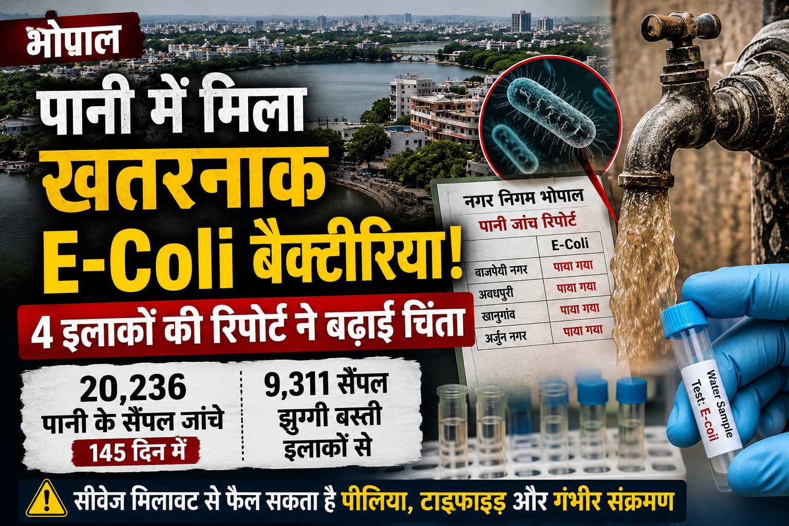 भोपाल के पानी में मिला खतरनाक E-Coli बैक्टीरिया, 4 इलाकों की रिपोर्ट ने बढ़ाई चिंता