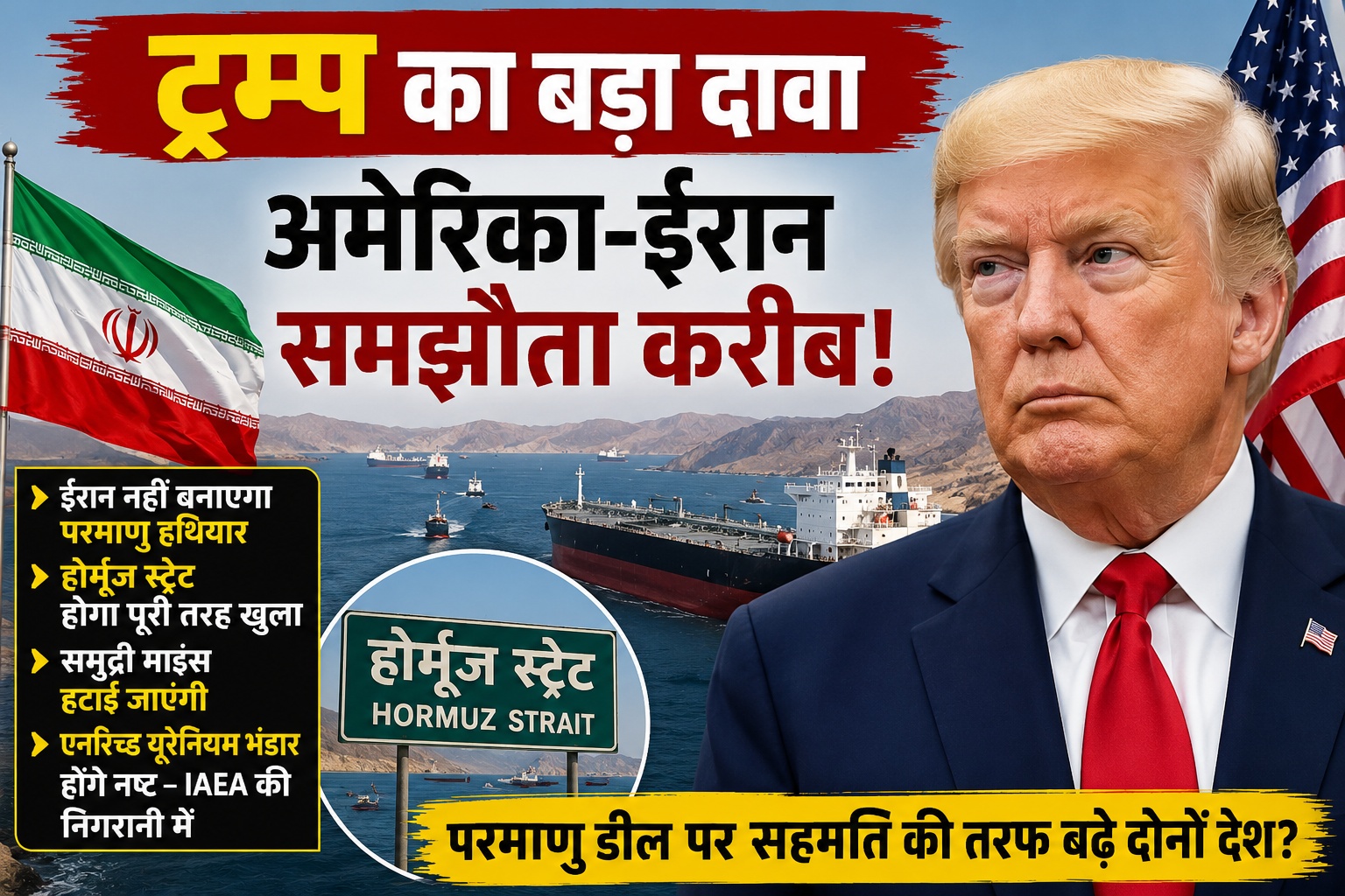 अमेरिका-ईरान समझौते का दावा: ट्रम्प बोले- परमाणु कार्यक्रम और होर्मुज स्ट्रेट पर बनी सहमति की जमीन