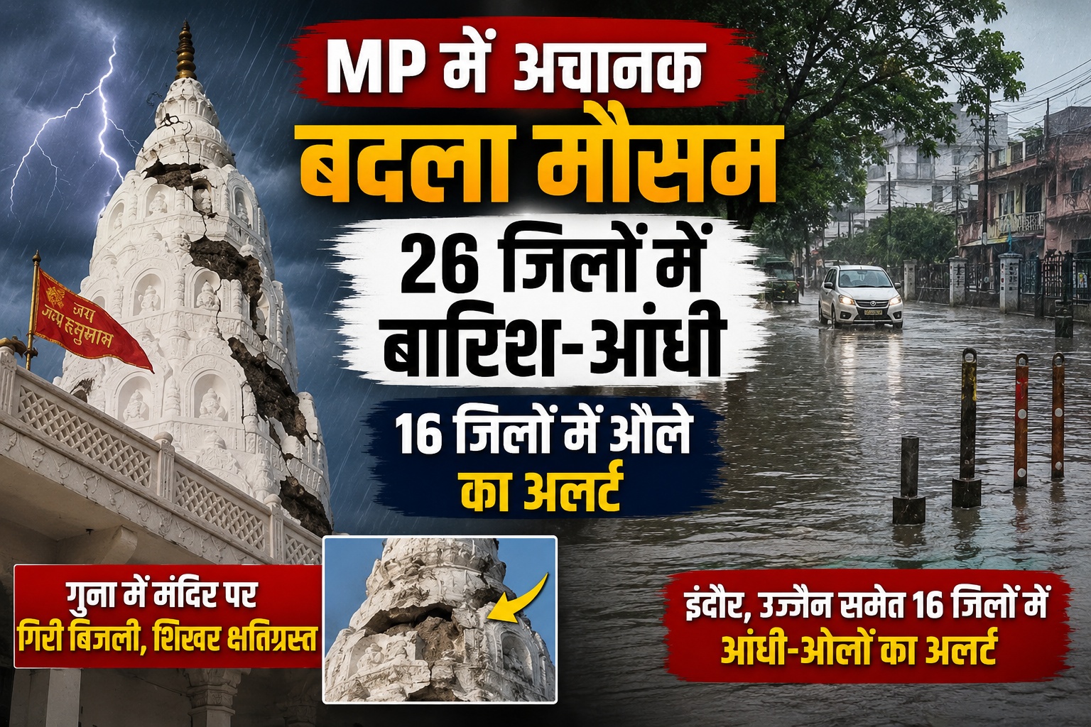 MP में भीषण गर्मी के बीच बदला मौसम, मंदिर पर गिरी बिजली, कई जिलों में तेज आंधी और ओलावृष्टि